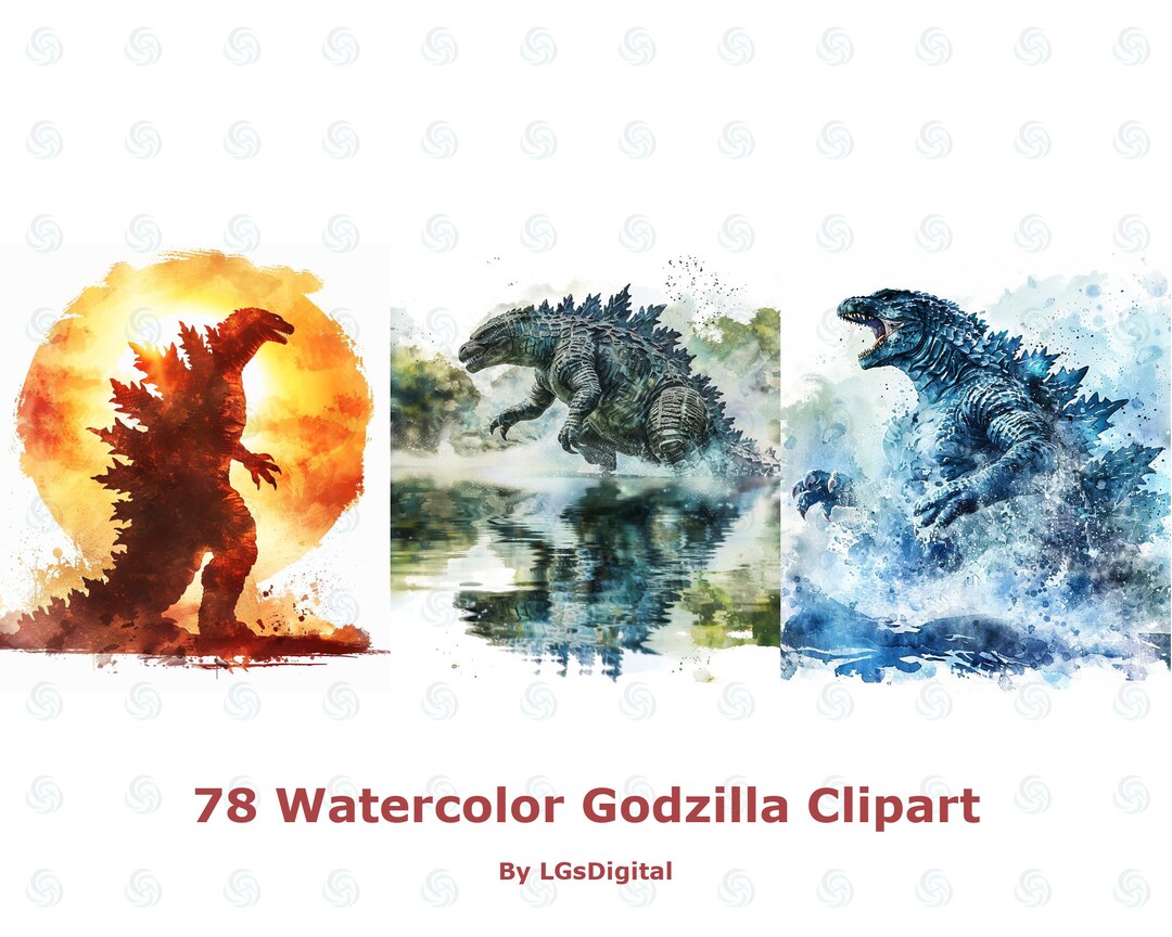 78 Watercolor Godzilla Clipart | Realistic Clipart | Transparent Background | Digital Download ...