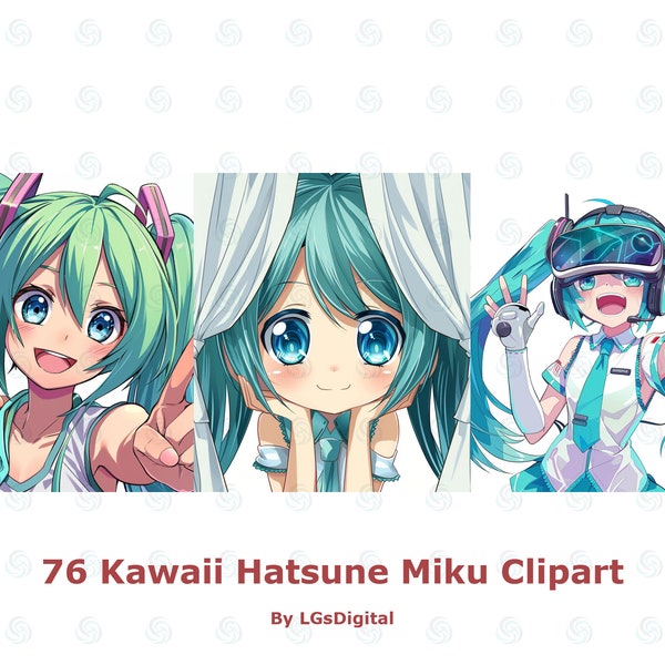 76 Kawaii Hatsune Miku Clipart | Realistic Clipart | Transparent Background | Digital Download | Commercial Use | PNG | 300 DPI