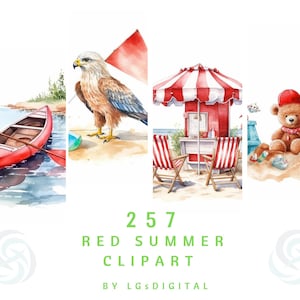 257 Red Summer Clipart | Red Beach Clipart | Watercolor Clipart | Digital Download | Commercial Use | PNG | 300 DPI