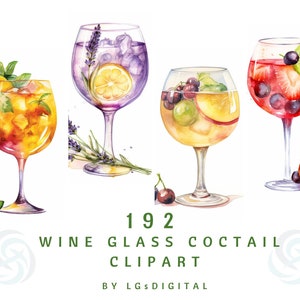192 Wine Glass Coctail Clipart | Wine Glass Summer Clipart | Watercolor Clipart | Digital Download | Commercial Use | PNG | 300 DPI