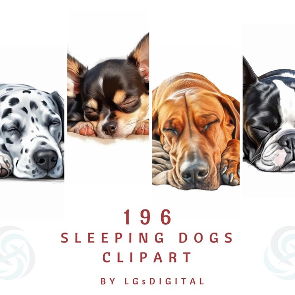 196 Dogs Sleeping Clipart | 49 Dogs Breeds Clipart | Watercolor Clipart | Digital Download | Commercial Use | PNG | 300 DPI