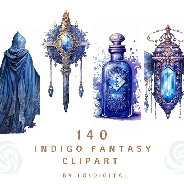 140 Indigo Fantasy Clipart | Indigo Fairy Clipart | Watercolor Clipart | Digital Download | Commercial Use | PNG | 300 DPI