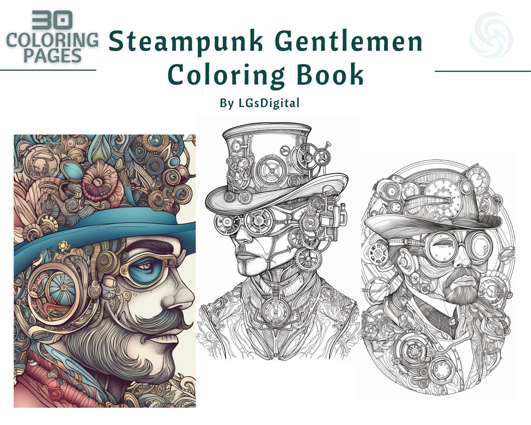 Steampunk Gentlemen | 30 Pages Coloring Pages | Instant Download ...