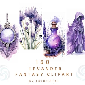 160 Lavendel Fantasy Clipart | Lavendel Fee Clipart | Aquarell Clipart | Digitaler Download | Kommerzielle Nutzung | PNG | 300 DPI
