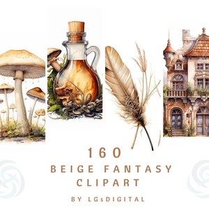 160 Beige Fantasy Clipart | Beige Fairy Clipart | Watercolor Clipart | Digital Download | Commercial Use | PNG | 300 DPI