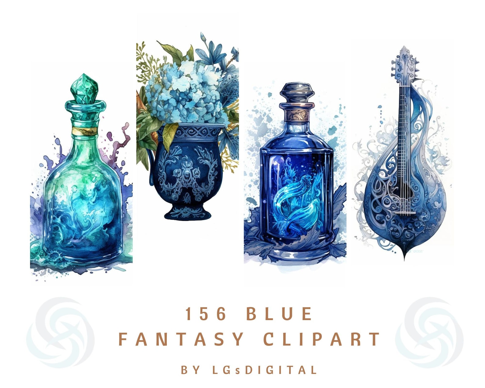 156 Blue Fantasy Clipart | Blue Fairy Clipart | Watercolor Clipart ...