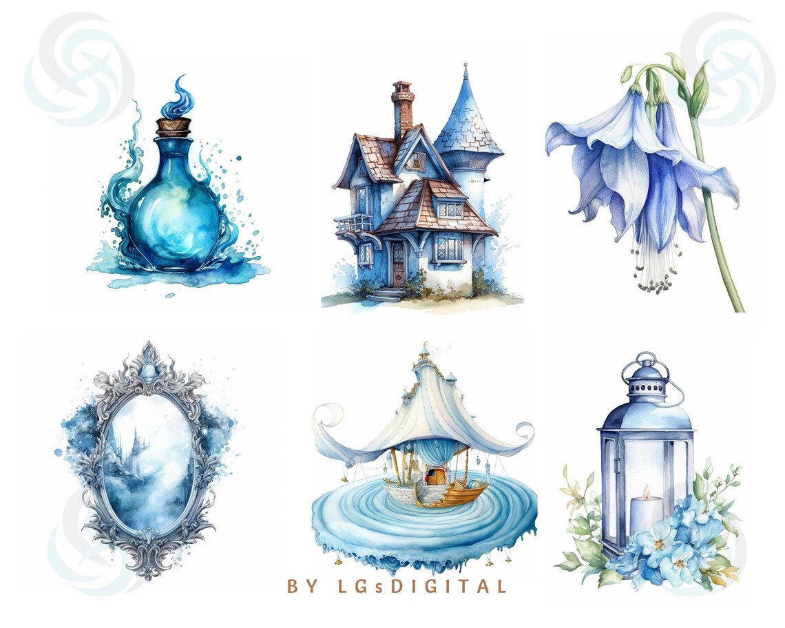 140 Light Blue Fantasy Clipart | Light Blue Fairy Clipart | Watercolor ...