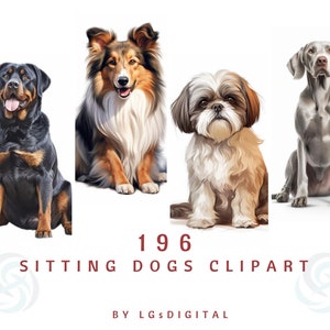196 Sitting Dogs Clipart | 49 Dogs Breeds Clipart | Watercolor Clipart | Digital Download | Commercial Use | PNG | 300 DPI