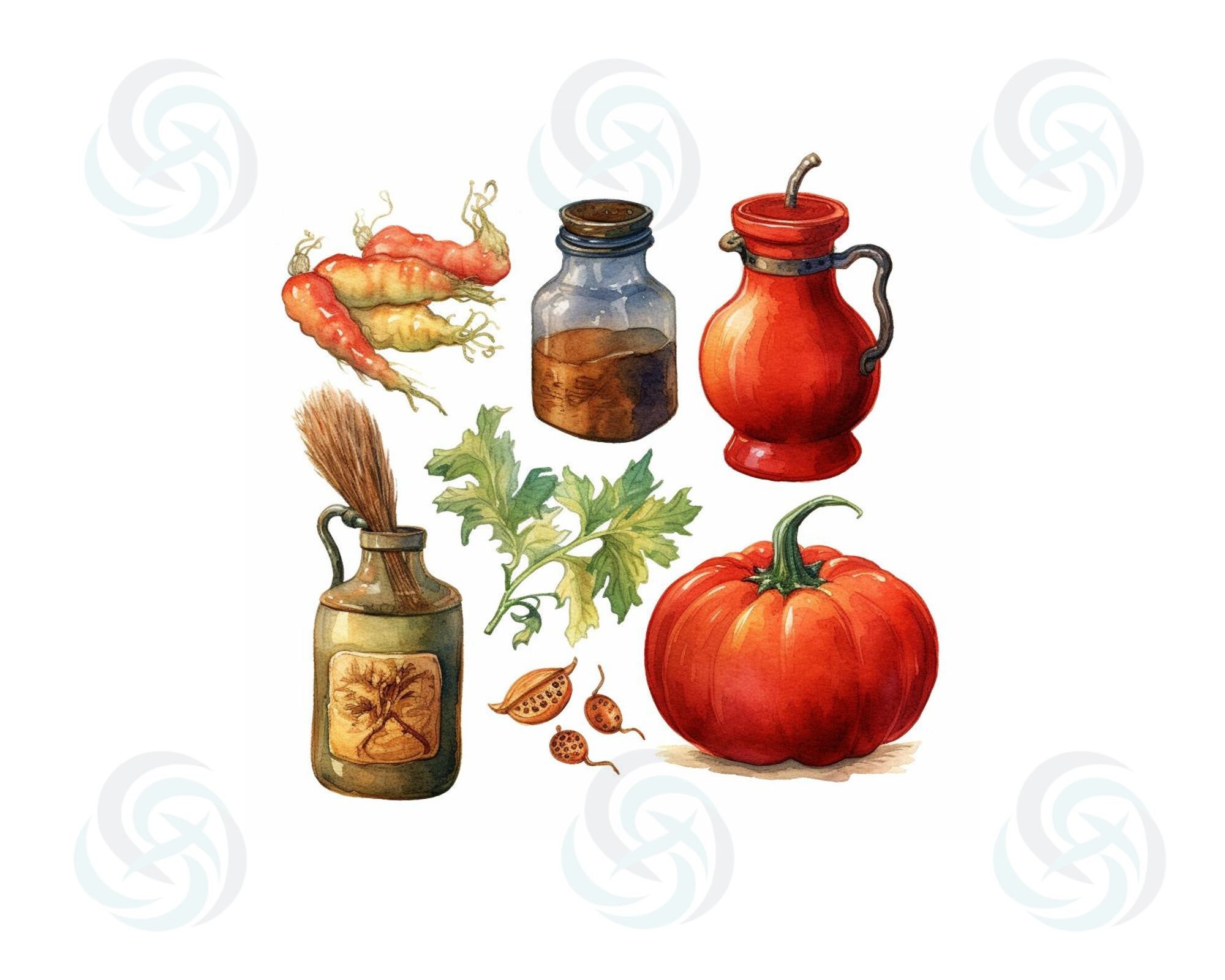 136 Red Witch Clipart | Red Fantasy Clipart | Watercolor Clipart ...