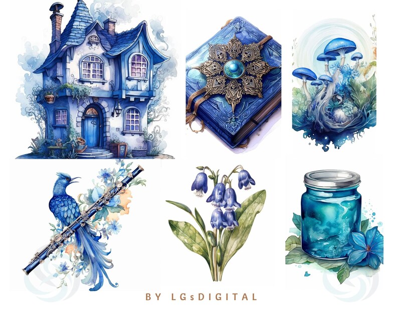 156 Blue Fantasy Clipart | Blue Fairy Clipart | Watercolor Clipart ...