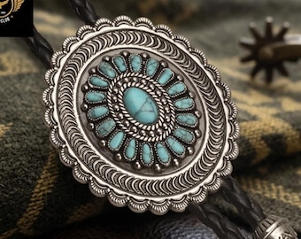 Cravatta bolo con grappolo di turchesi fatta a mano, cravatta bolo con concho in argento per uomo, cravatta bolo da cowboy western, gioiello in stile nativo americano, regalo per lui