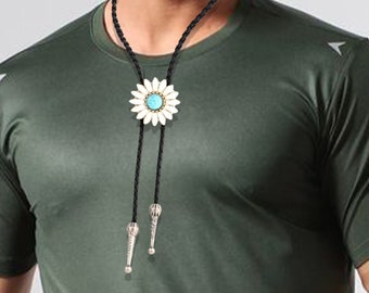Handmade Sunflower Bolo Tie, Sunflower Necklace, Unique Bootlace tie Groomsmen Asking Gifts, Special Gift for Dad, Gift For Him