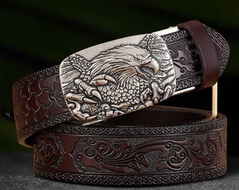 Ceinture en cuir Eagle Mens, boucle de ceinture d’aigle en cuir véritable faite à la main, parfaite pour le cadeau de la fête des pères, les garçons d’honneur demandant des cadeaux, cadeau pour lui