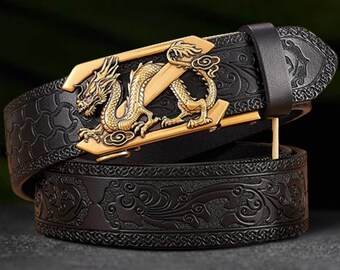 Ceinture en cuir Dragon Mens faite à la main, boucle de ceinture Dragon, cuir véritable, parfait pour le cadeau de la fête des pères, cadeaux de palefreniers, cadeau pour lui