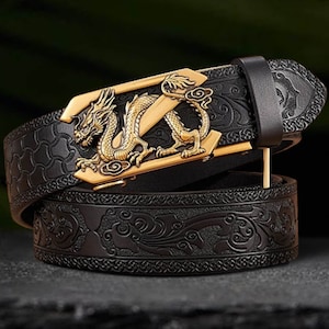 Handmade Dragon Mens Leather Belt, Dragon Belt Buckle, Genuine Leather, Perfect for Fathers Day Gift, Groomsmen Gifts, Gift for Him imagen 2