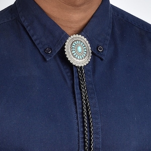 Handmade Turquoise Bolo Tie, Leather Rope Turquoise Bolo Tie, Cowboy Necktie Mens Necklace, Groomsmen Asking Gifts, Gift For Him, Gifts.