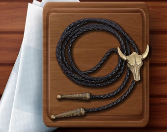 Bolo-Krawatte mit Bullenschädel-Design, handgefertigter Herrenschmuck mit Lederseil, Bolo-Krawatte für Sie oder Ihn, Trauzeugen-Bitte-Geschenke, Geschenk für Papa