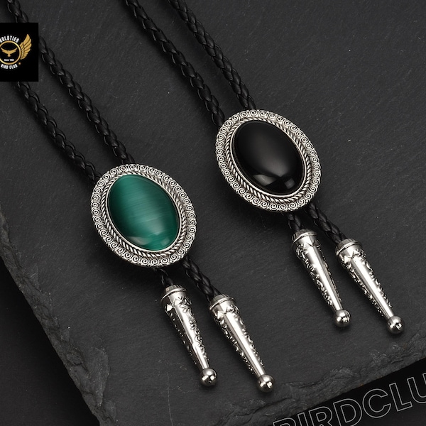 Handmade Agate Stone Bolo Tie with Leather Rope, Unisex Bolo Tie, Unique Handmade Agate Stone, Groomsmen Asking Gifts, Gift for Him or Her.