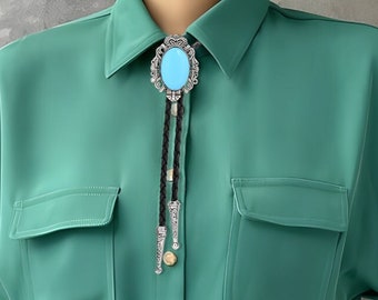 Handmade Stone Bolo Tie with Leather Rope, Unique Handmade Bootlace Tie, Unisex Accessory, Groomsmen Asking Gifts, Gift for Him or Her