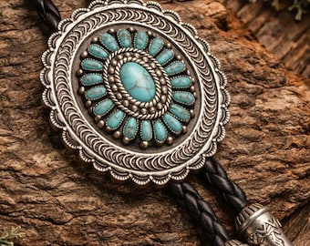 Western-Bolo-Krawatte in Türkis, Cowboy-Krawatte mit Lederband und Halskette, einzigartiges Geschenk für Trauzeugen, Geschenk für Papa
