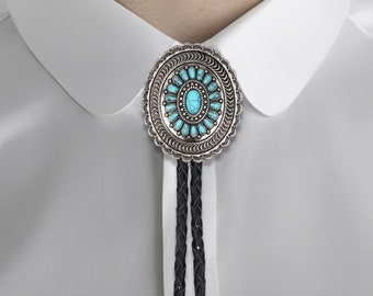 Cravate Bolo en pierre turquoise faite à la main avec corde en cuir, cravate de cowboy occidentale, accessoire unisexe, garçons d’honneur demandant des cadeaux, cadeau pour lui ou elle