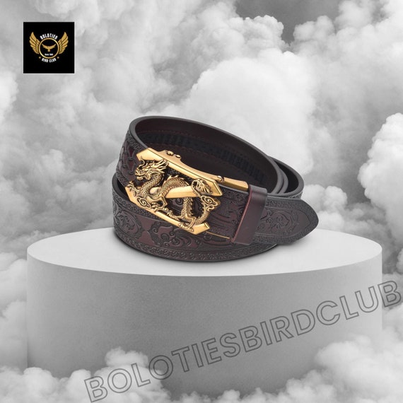 Handmade Dragon Leather Belt for Men, Silver & Gold Western  display picture 2