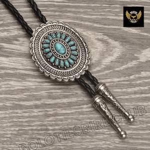 Handmade Turquoise Bolo Tie, Cowboy Necktie Mens Necklace, Leather Rope Turquoise Bolo Tie, Groomsmen Asking Gifts, Gift For Him, Gifts.