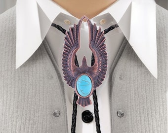 Handmade Turquoise Stone Eagle Bolo Tie, Wings Bolo tie With Leather Rope, Unique Eagle Wings bolo tie, Gift for Dad, Gift For Him