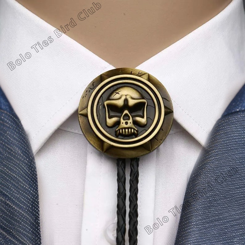 Skull Bolo Tie With Leather Rope, Western Cowboy Bolo Tie, Gothic Bolo ...