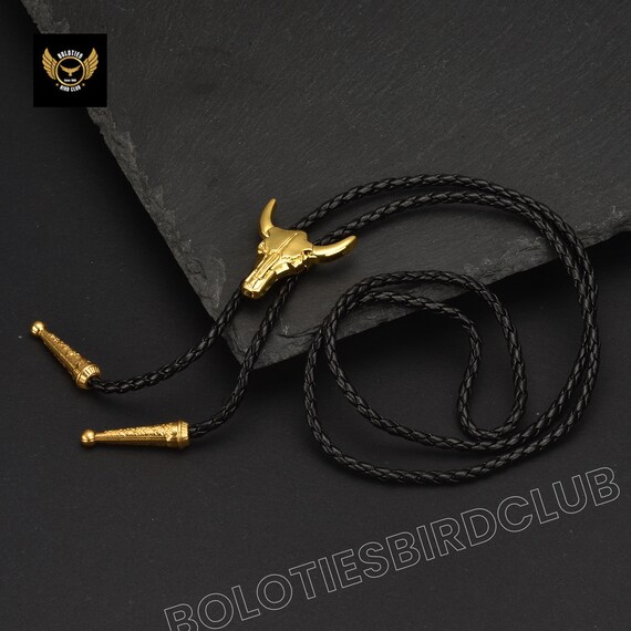 Cravatta Bolo Western Joxevyia - Vintage Pelle Cranio Mucca Con Turchese - Foto 2