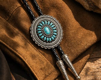 Krawat bolo w kolorze turkusowym w stylu western, kowbojski krawat męski z naszyjnikiem ze skórzanym sznurkiem, wyjątkowe prezenty dla drużbów dla niego, prezent dla taty