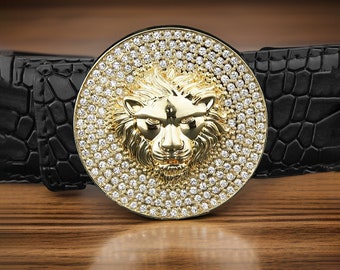 Ceinture en cuir lion de haute qualité faite à la main, ceinture en cuir noir et marron, ceinture en cuir véritable, cadeau de la Saint-Valentin pour mari, cadeau pour lui