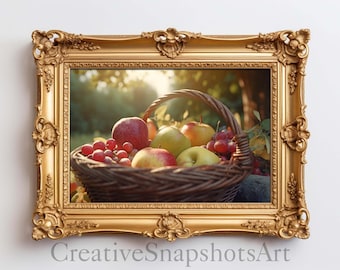 Fruitful Delights: The Art of Nature&#39;s Abundance - Digital Download, AI Art Printable wall art, home decor, wall decor, fruit basket, picnic