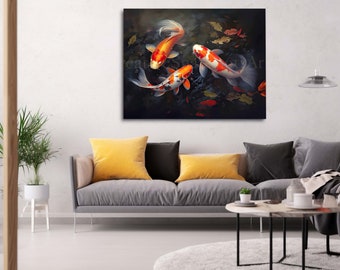 Harmonious Triad: Koi Serenity, Wall Art Print, Instant Download, Ready to Print, Modern Home Decor, Wall Hangings Digital Download Wall art