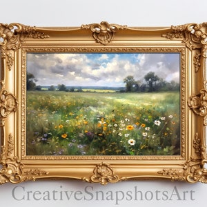 Whispering Wildflowers - Printable Wildflower Field Country field, Digital Download Oil painting, Nature painting AI Art wall art wall decor