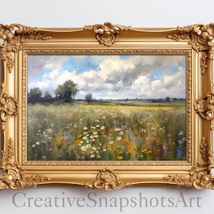 Pastel Dreamscape - Printable Wildflower Field Country field, Digital Download Oil painting, Nature painting AI Art wall art wall decor