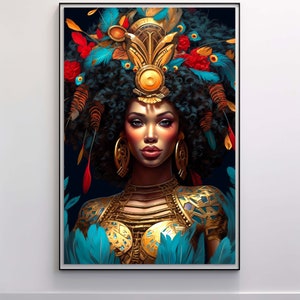 Tiara of Jubilance - Digital Download AI Art Printable Wall Art Black Girl Wall Decor Floral Art Black Art Print Wall Art Poster Afrocentric