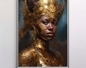 Golden Enigma: A Portrait of Regality - Digital Download, AI Art Wall Decor Black Art Print Digital Art Print Wall Art Poster