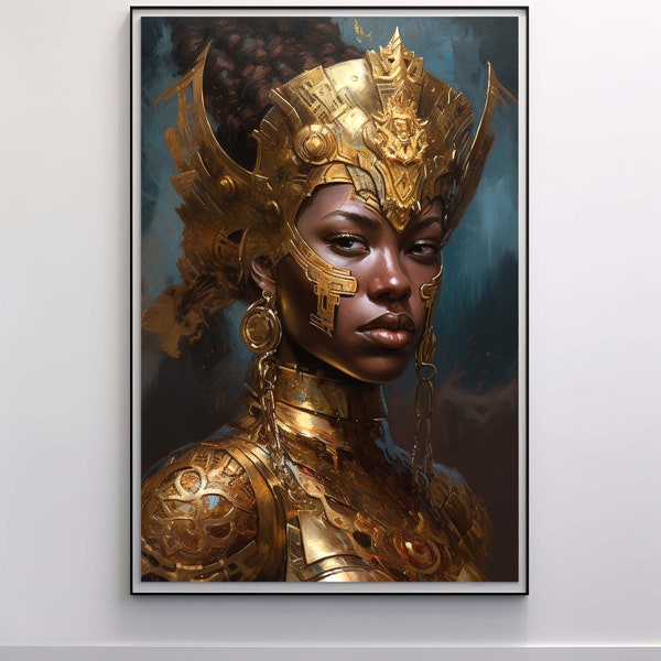Golden Enigma: A Portrait of Regality - Digital Download, AI Art Wall Decor Black Art Print Digital Art Print Wall Art Poster