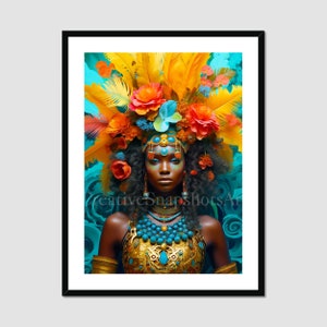 Vibrant Elegance - Digital Download, AI Art, Printable Wall Art, Black Girl, Wall Decor Floral Art Black Art Print Wall Art Poster portrait