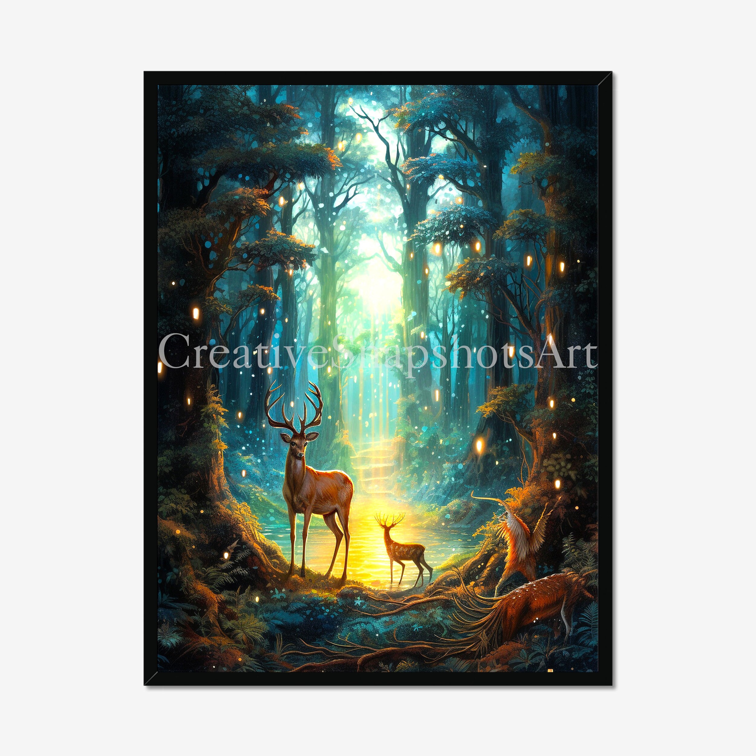 Enchanted Forest Watcher - Digital download Wall Decor Wildlife deer Fantasy Whimsical Enchanted Forest Fairy Magical