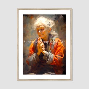 Quiet Devotion spiritual art elderly woman prayer digital download printable AI art home decor wall decor Mother&#39;s day meditation portrait