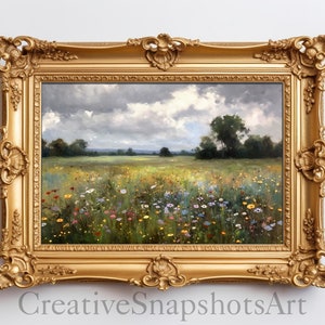 Pastel Meadows - Printable Wildflower Field, Country field, Digital Download, Oil painting, Nature painting, AI Art, wall art wall decor