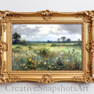 Nature&#39;s Serenade - Digital Download, Printable Wildflower Field, Country field, Oil painting, Nature painting, AI Art, wall art wall decor