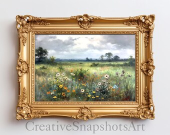 Nature&#39;s Serenade - Digital Download, Printable Wildflower Field, Country field, Oil painting, Nature painting, AI Art, wall art wall decor