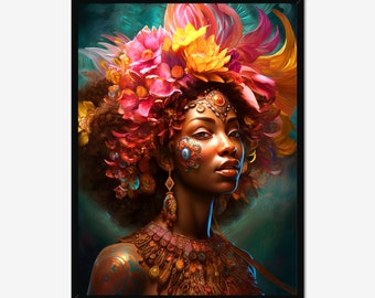 Garden of Grace - Digital Download, AI Art, Printable Wall Art, Black Girl, Wall Decor Floral Art Black Art Print Wall Art Poster