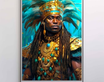 Regalia of Resilience: A Cultural Tribute Wall Art, Home Decor, AI Art, Printable Wall Art, Black Art, Black Man Art, Exotic Decor