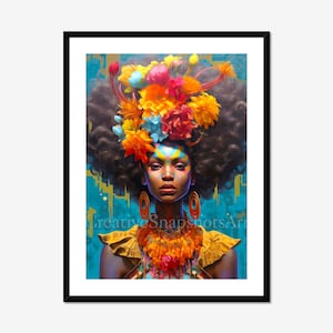 Black Girl Floral Radiance Digital Download, AI Art, Printable Wall Art, Black Girl, Wall Decor Floral Art Black Art Print Wall Art Poster