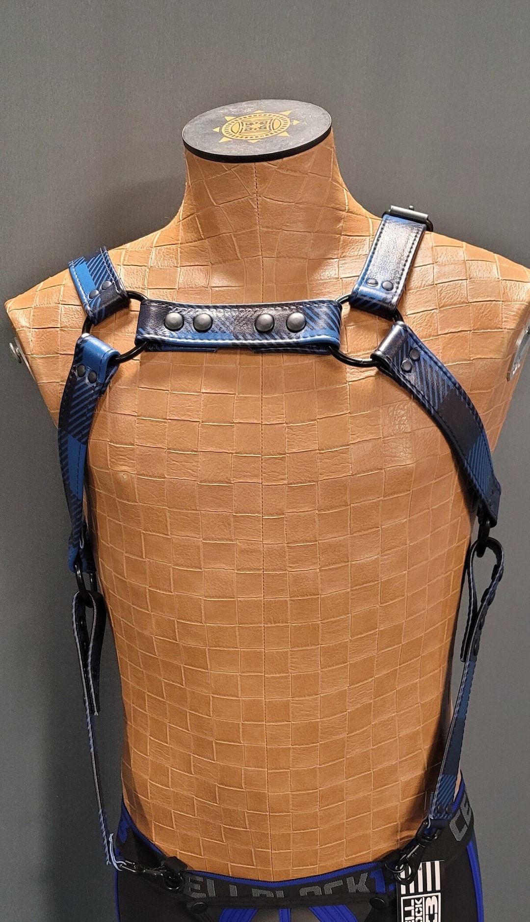 Harness Matching Loop Leather Bulldog Harness With Matching Straps Blue Plaid - Etsy