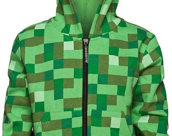 JINX Minecraft Big Boys' Creeper Zip-Up Costume Hoodie, no Mask, Green, Medium